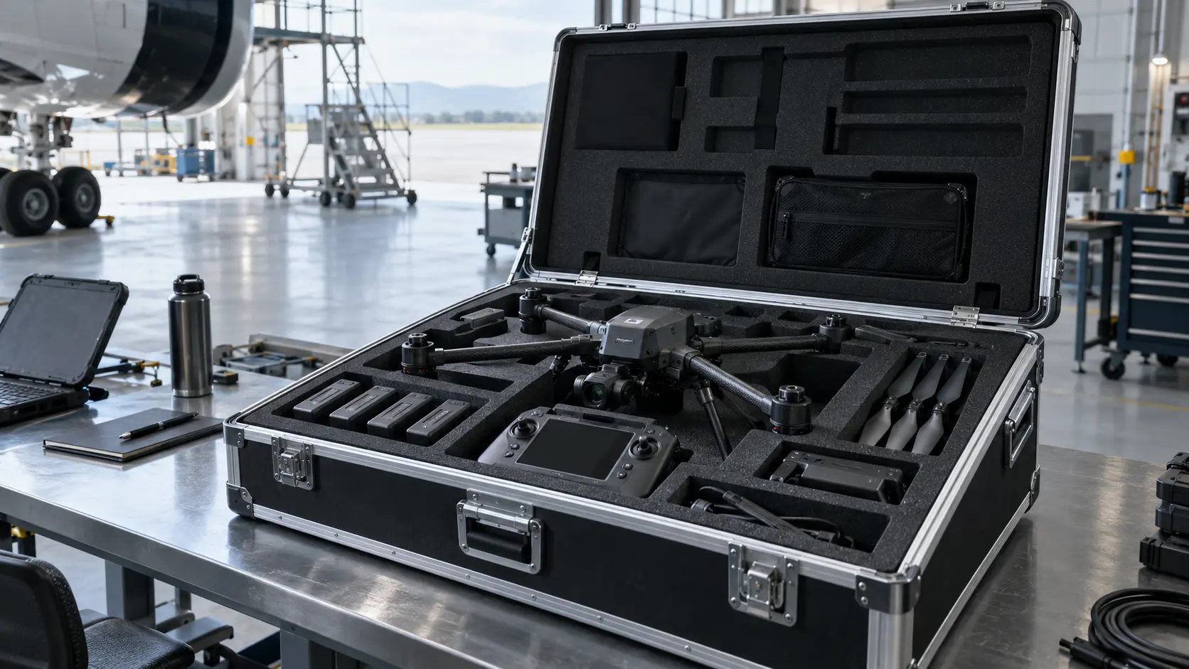 Custom transport case and foam layout for drone and UAV equipment