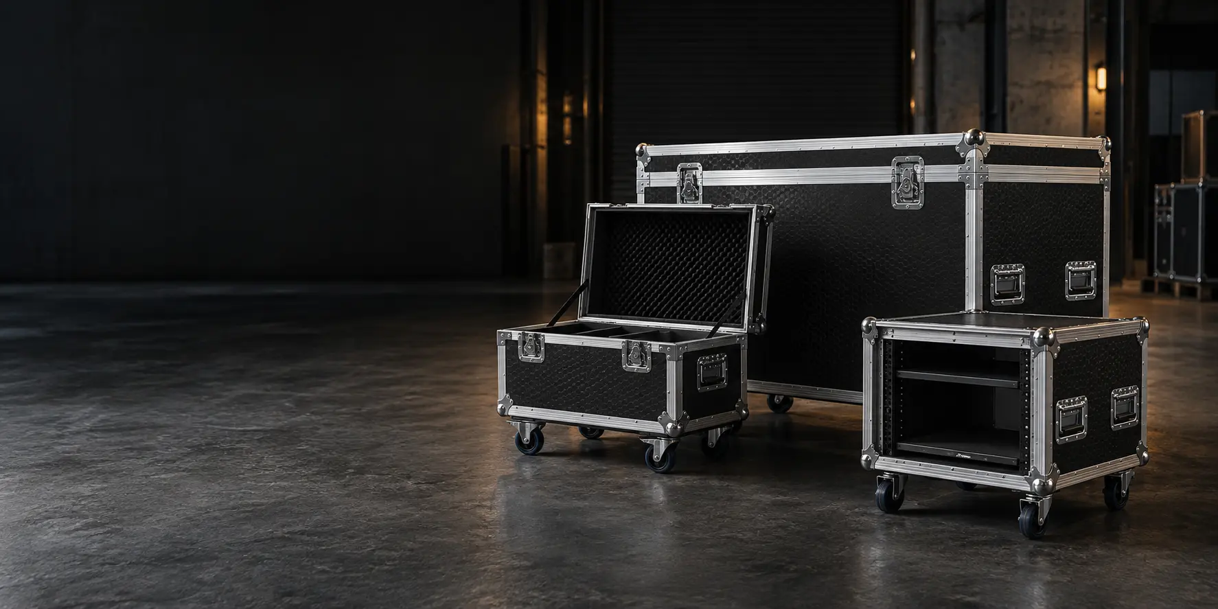 Custom plywood flight cases manufactured for equipment transport